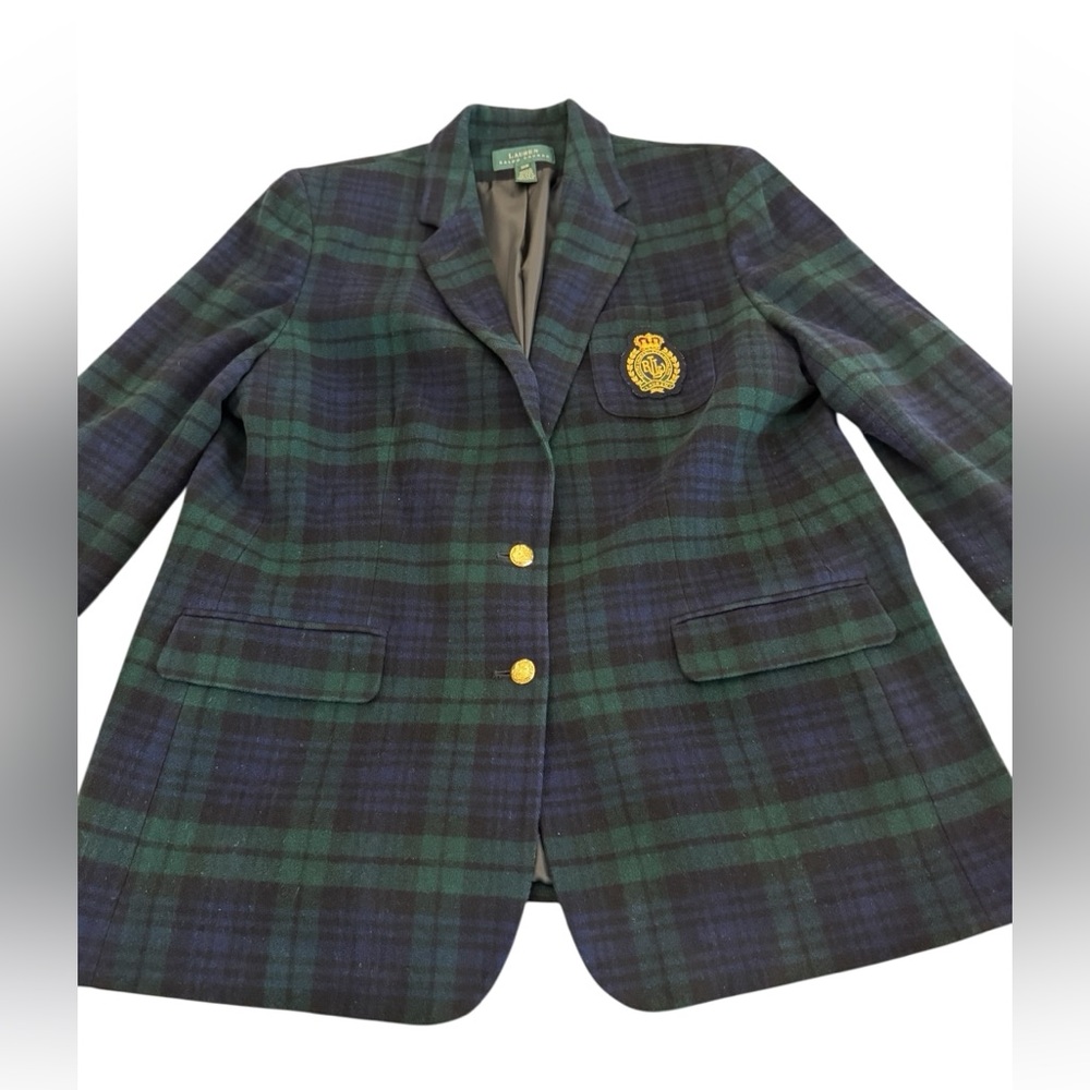 Lauren Ralph Lauren Blackwatch Plaid Wool Cashmere Blazer 18W Equestrian Jacket - Picture 8 of 15